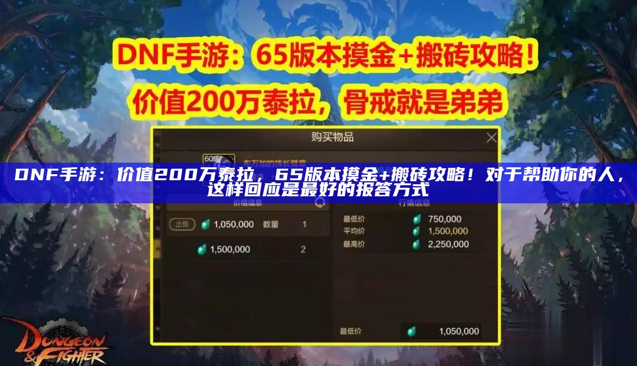 DNF手游：价值200万泰拉，65版本摸金+搬砖攻略！对于帮助你的人，这样回应是最好的报答方式