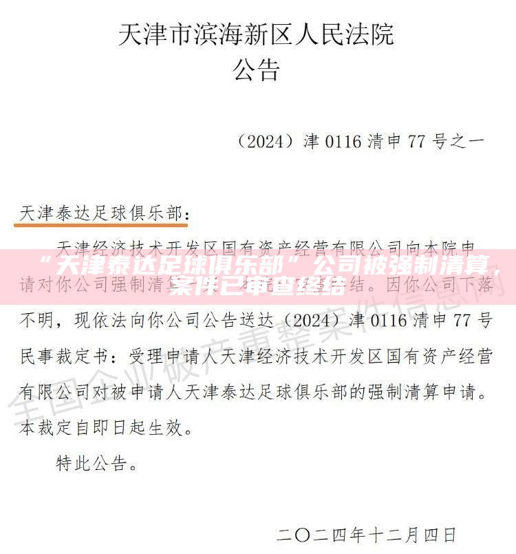 “天津泰达足球俱乐部”公司被强制清算，案件已审查终结（天津泰达足球俱乐部官方商城app）