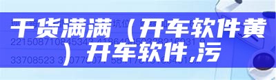 干货满满（开车软件黄）开车软件,污（开车app污污）