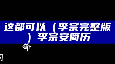 这都可以（李宗 完整版）李宗安简历