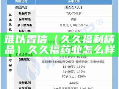 难以置信（久久福利精品）久久福药业怎么样